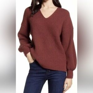 Madewell Thornton Balloon Sleeve Sweater small wool blend in  horseman burgundy